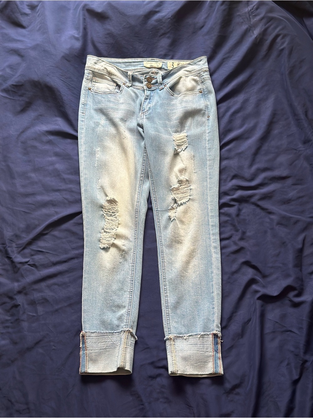 Indigo Rein Light Blue Distressed Boyfriend Jeans